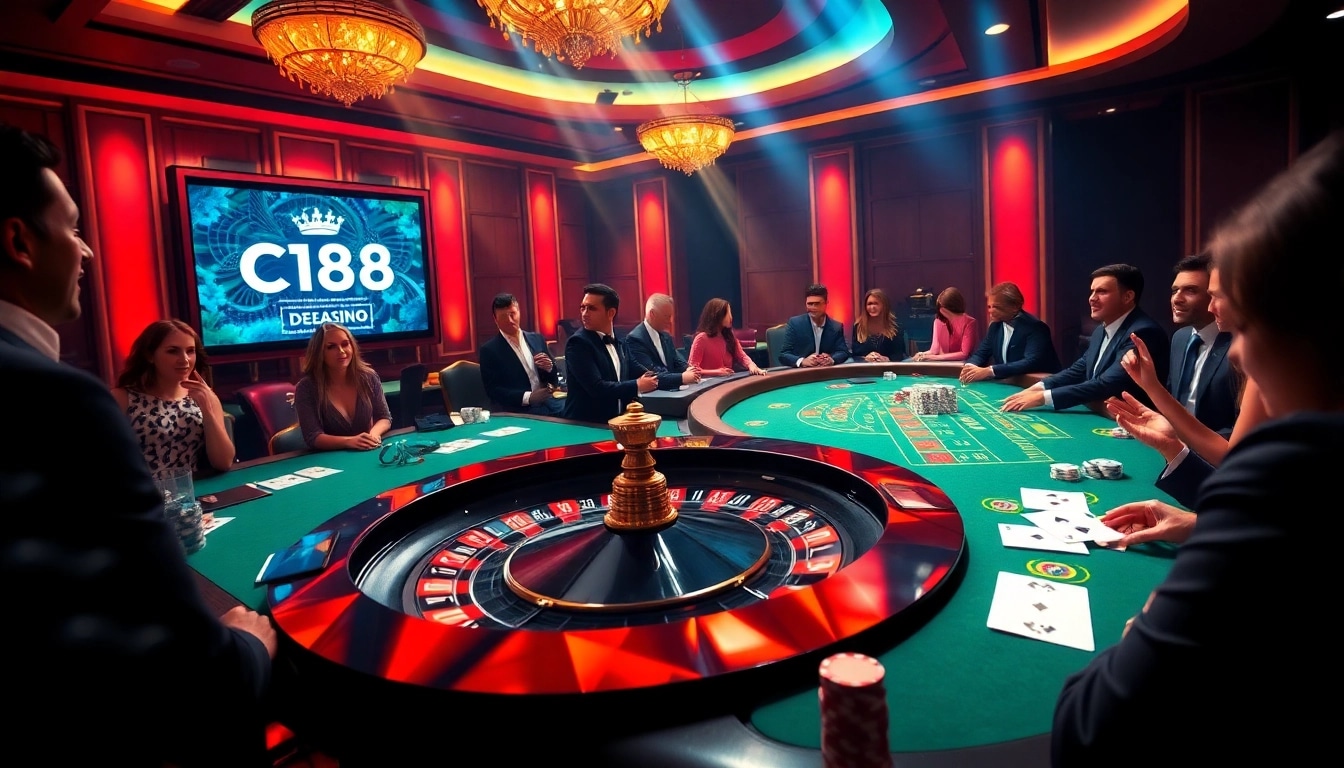 C168 casino atmosphere showcasing vibrant gambling action with elegant tables and professional dealers.
