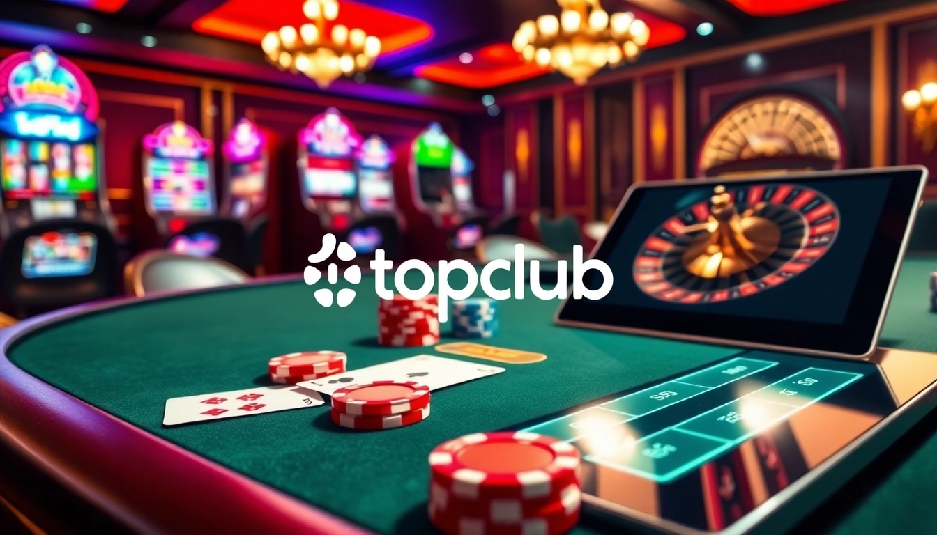 Experience the thrill of topclub with our luxurious casino scene featuring poker tables and slots.