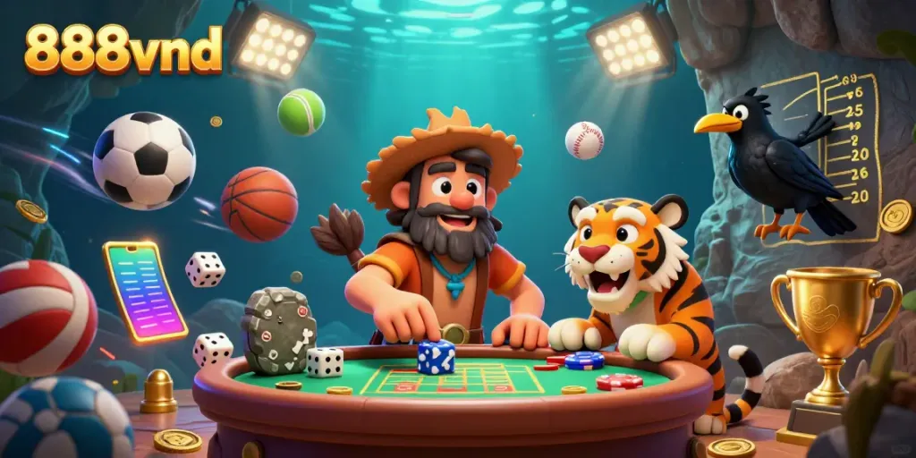 Experience the vibrant energy of 888vnd with our unique 3D casino scene featuring innovative gaming dynamics.
