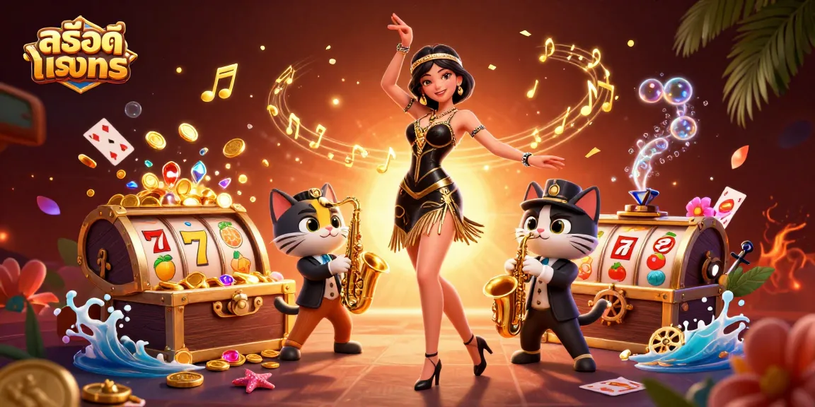 Experience 슬롯ทดลอง gaming with a captivating 3D illustration of slot reels, lucky 7s, and vibrant characters.
