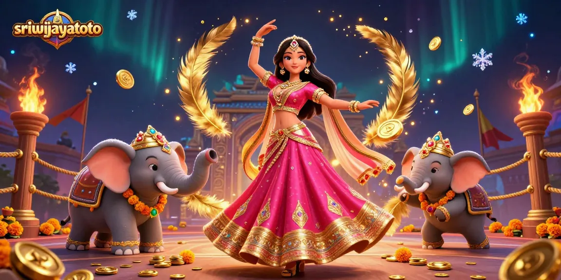 Sriwijayatoto showcases an enchanting Bollywood scene with vibrant dancing and casino elements.