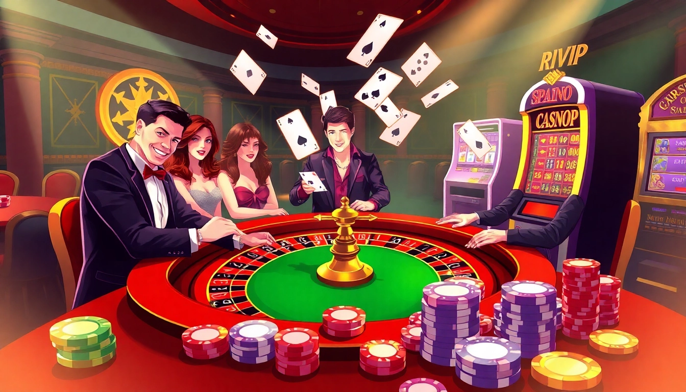 Enjoy thrilling gameplay at Rikvip casino with vibrant poker tables and exciting slot machines.