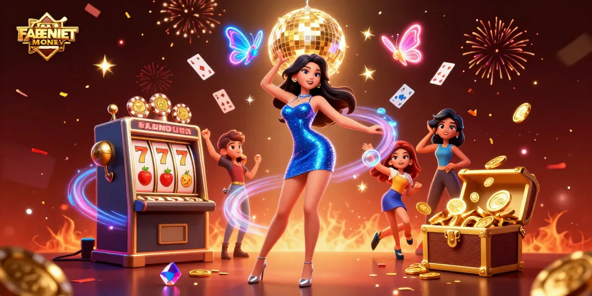 Experience the thrill of FABETMONEY with a glamorous scene filled with dynamic casino elements.