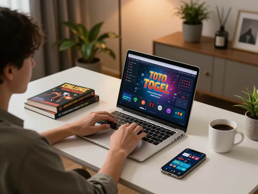 Terlibat dalam permainan toto togel online dengan pengaturan laptop yang stylish menunjukkan strategi dan aplikasi taruhan.