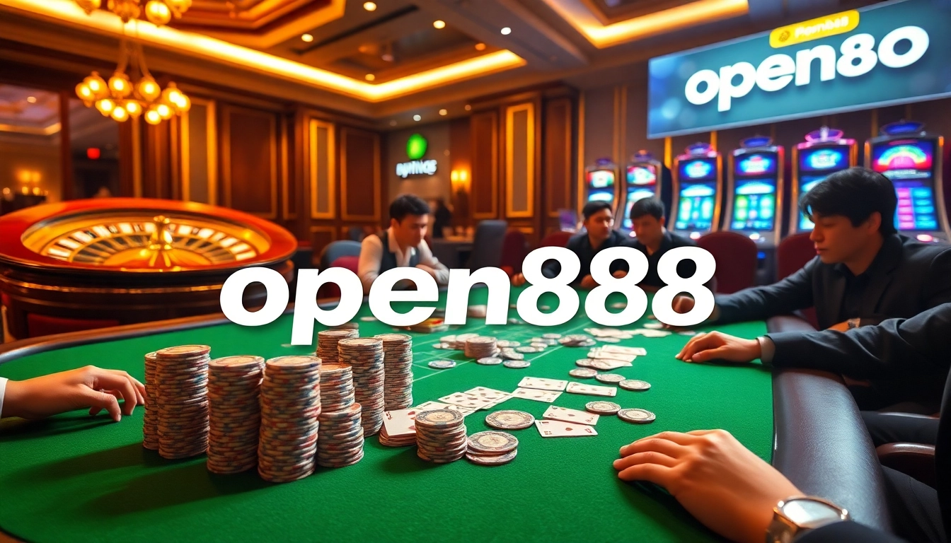 Experience open888 excitement at a high-stakes poker table filled with chips and cards.