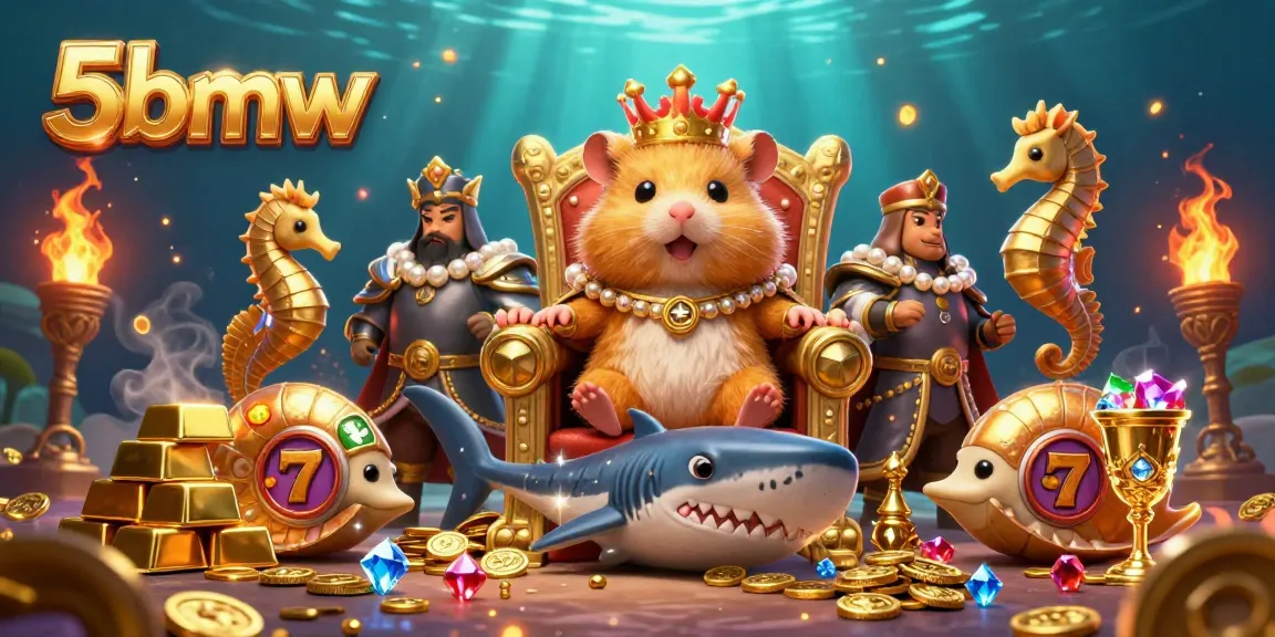 Experience the thrilling world of 5bmw with vibrant slot games amidst treasure in a rich 3D casino scene.