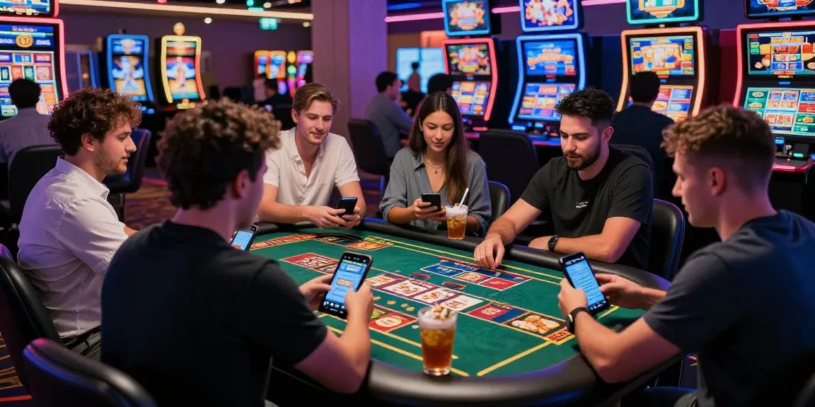 Group of friends enjoying credit card online casinos at a vibrant gaming table