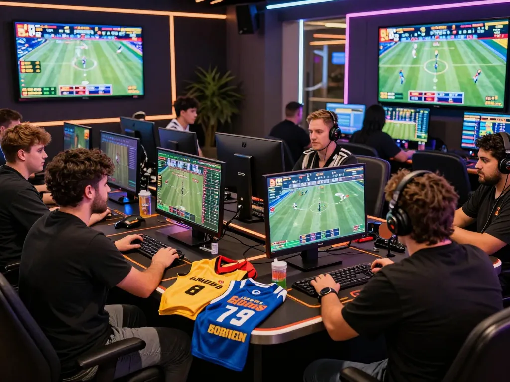 Immersive scene of players enjoying link vào onbet with vibrant screens and a lively betting atmosphere.