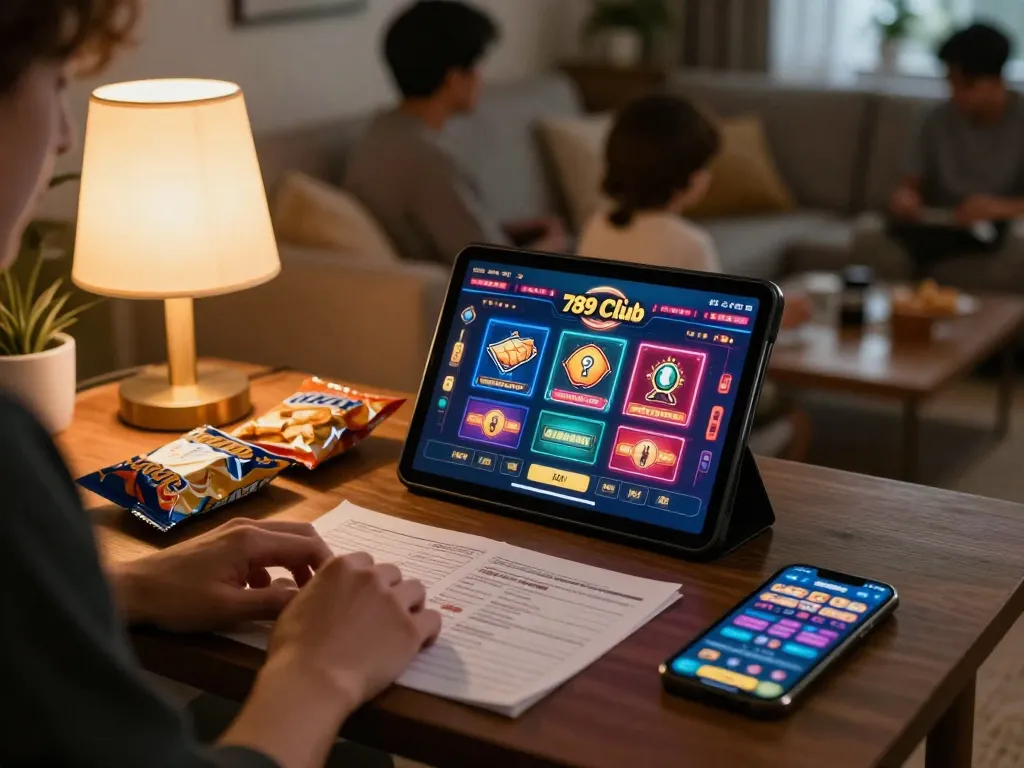 Player enjoying an engaging game on 789 club app while relaxing in a cozy home setting