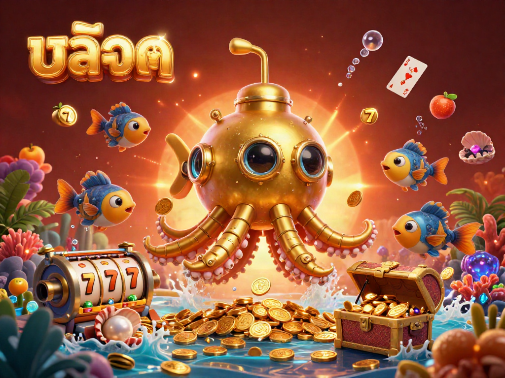 Experience thrilling สล็อต casino adventures with a vibrant underwater kraken scene full of treasures.