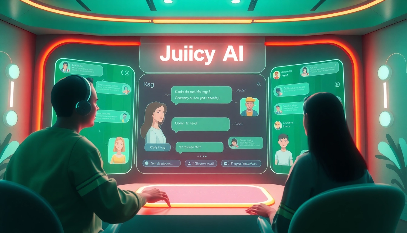 Juicy AI chatbot interface illustrating engaging conversations in a vibrant, friendly digital environment.