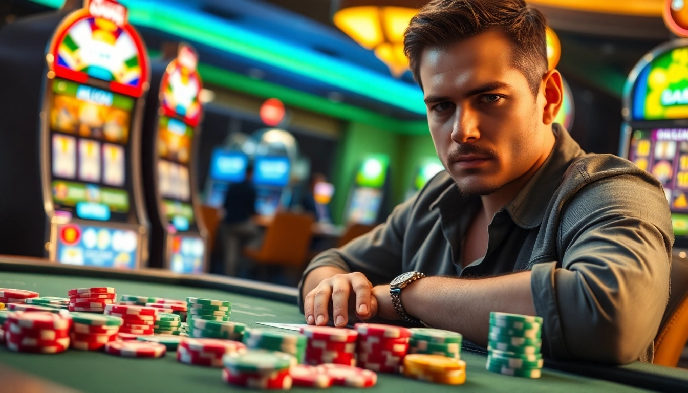 Situs toto dan suasana kasino yang meriah dengan pemain poker di meja.