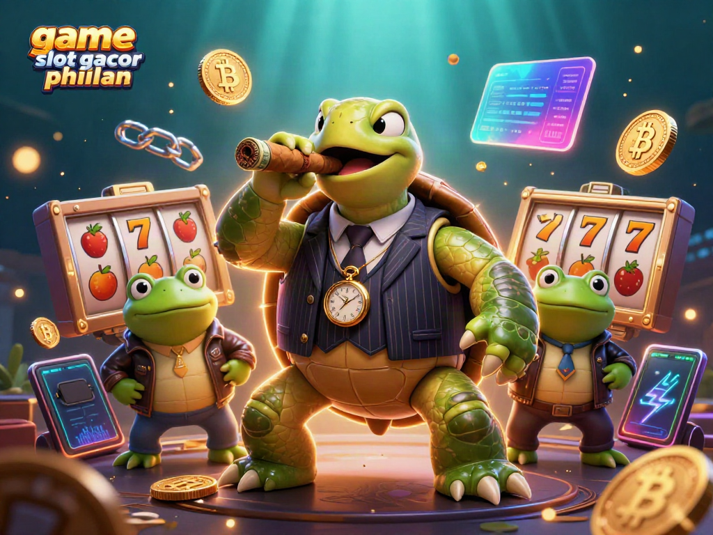 Mainkan game slot gacor pilihan dengan karakter menarik dari kartu gambar 3D yang menampilkan kura-kura besar dan pengawalnya di latar belakang kasino.