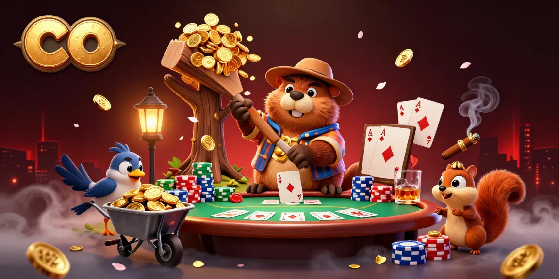 Engage with exciting casino gameplay featuring co characters like a beaver, bird, and squirrel in a vibrant scene.