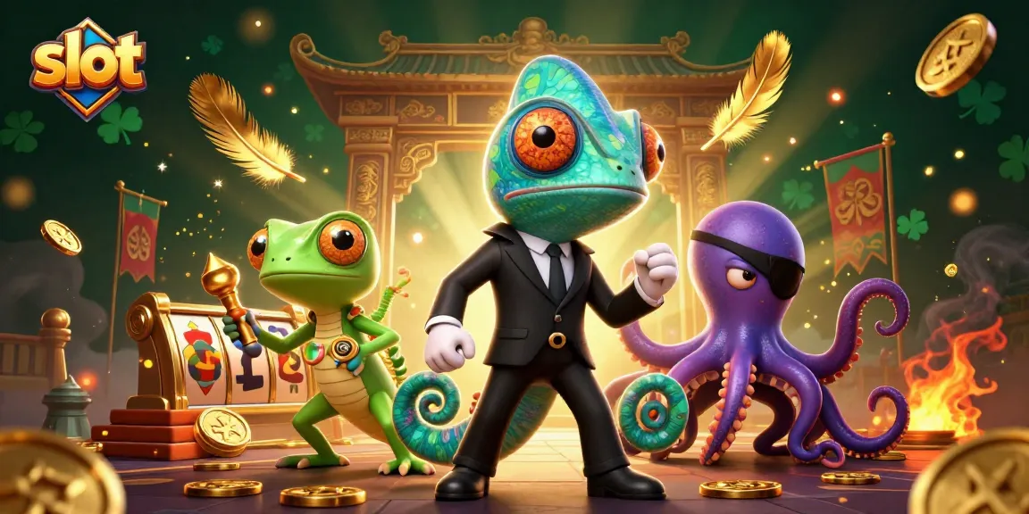 Slot yang menarik dengan karakter kartun termasuk bunglon, gecko, dan guru kasino.