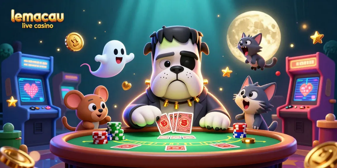 Engage in thrilling card games at lemacau live casino, featuring a spooky green-lit baccarat table.