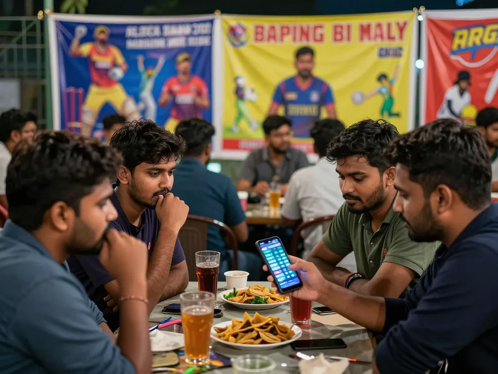 Exciting JeetBangla cricket betting scene with fans engaging in live betting during a match.