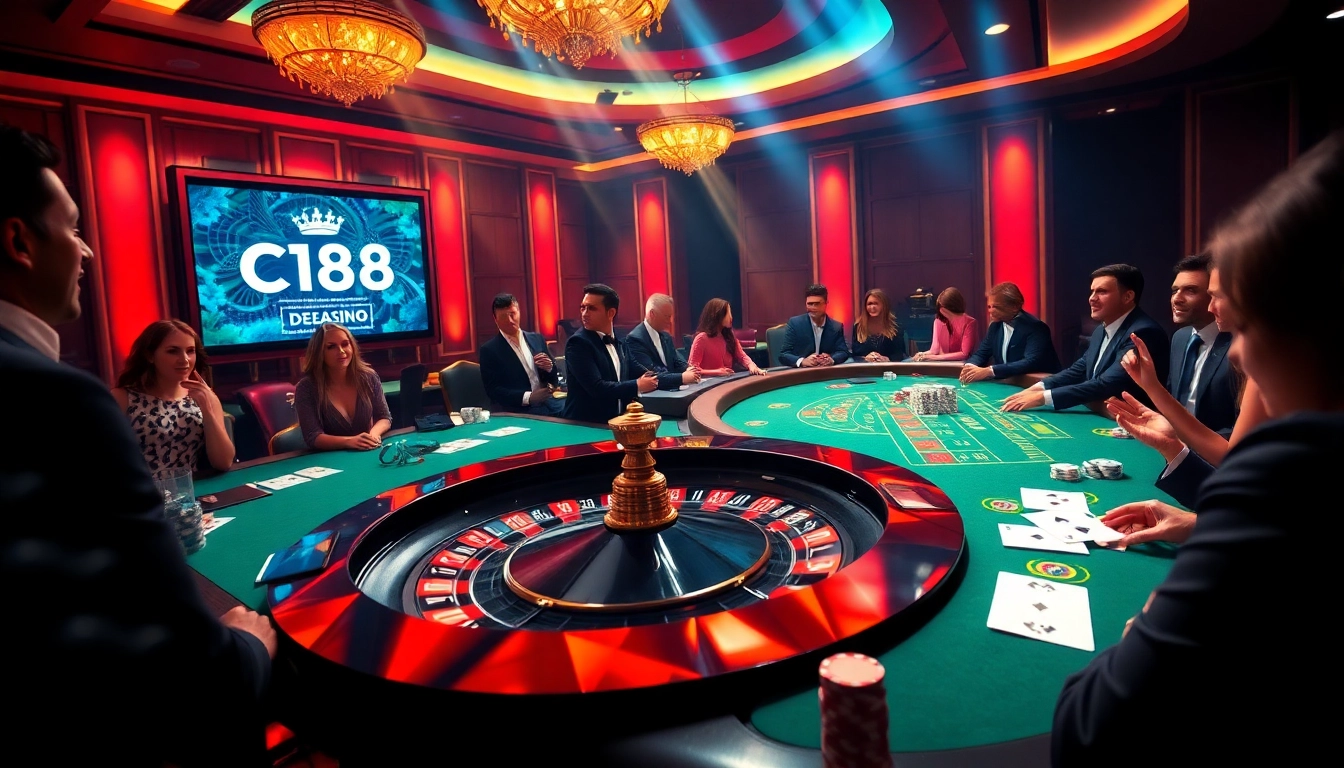 C168 casino atmosphere showcasing vibrant gambling action with elegant tables and professional dealers.