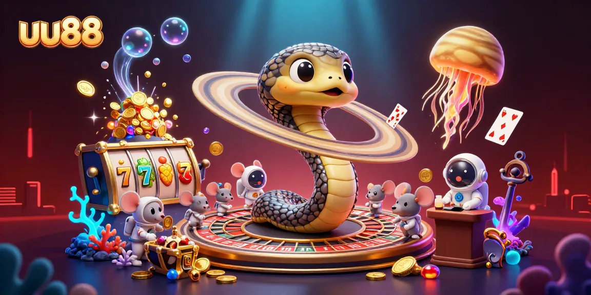 Engage in thrilling bets with uu88 in a vibrant cosmic casino scene featuring unique 3D characters.