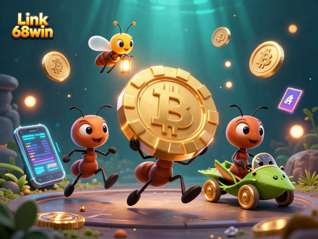 Engage in thrilling gameplay with Link 68win, featuring an adventurous scene of ants on a heist.
