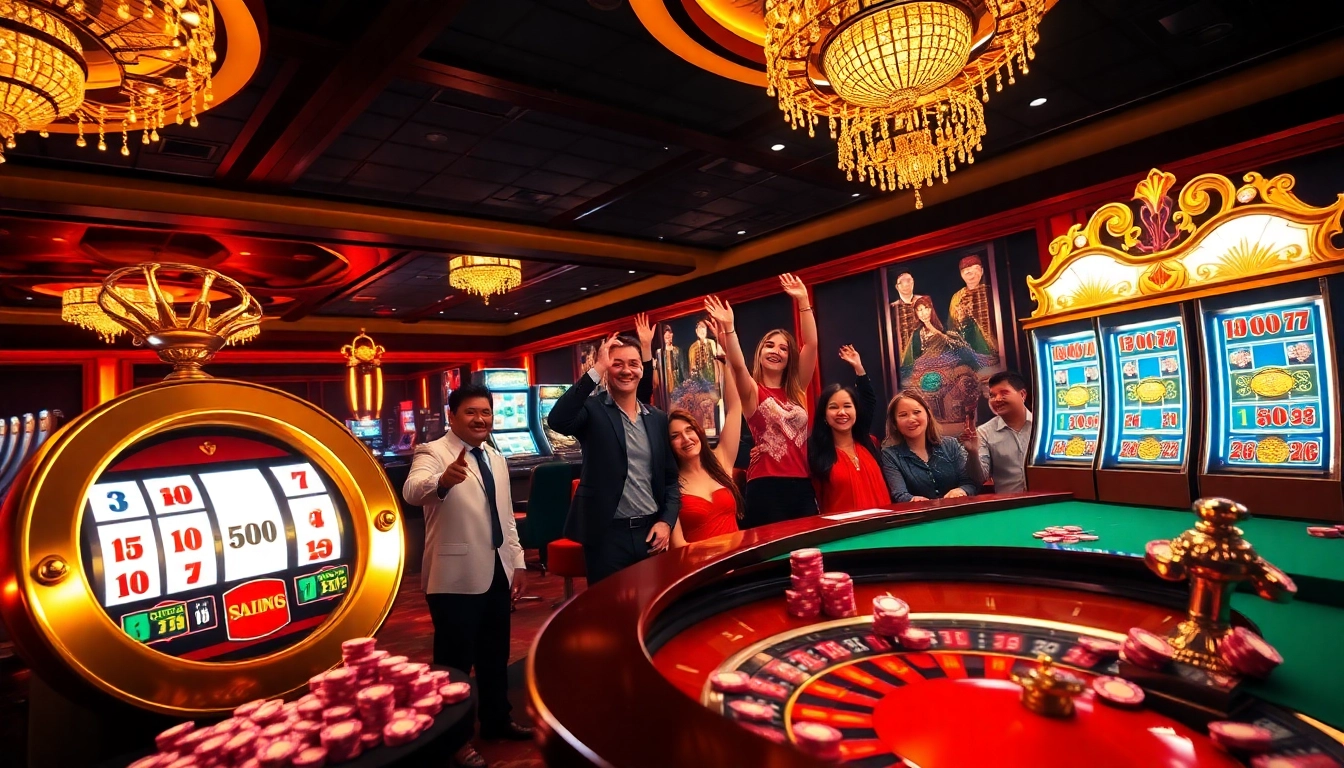 Engaged players winning big on slot gacor hari ini in a luxurious casino setting.