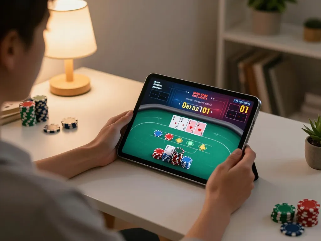 Engaging online casino gameplay on a tablet highlighting casinosscope strategy in a cozy home setting