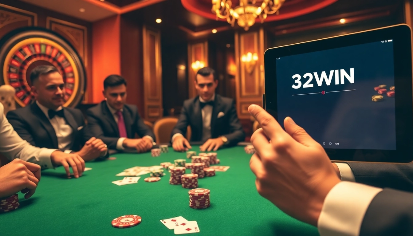 Players enjoying an exciting poker game at the casino featuring the 32WIN Link interface.