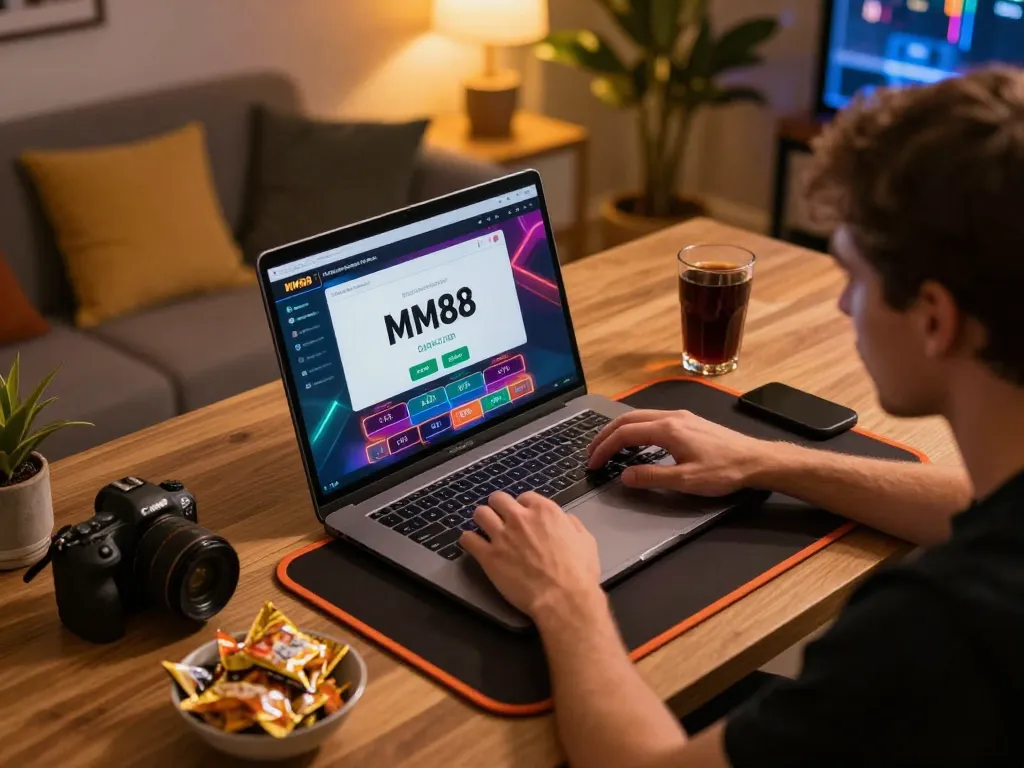 Engaging online casino experience with MM88 đăng nhập, player placing bets at home.