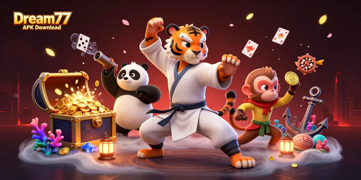 Play games and win with Dream77 APK Download in this action-packed casino scene with 3D characters.
