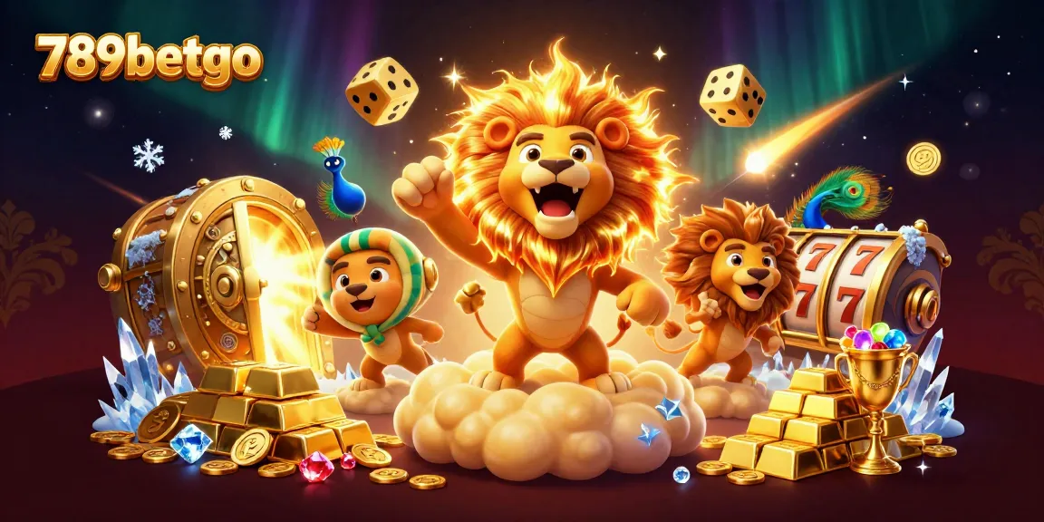 Engage in thrilling play at 789betgo, featuring a roaring lion, golden dice, and vibrant casino elements.