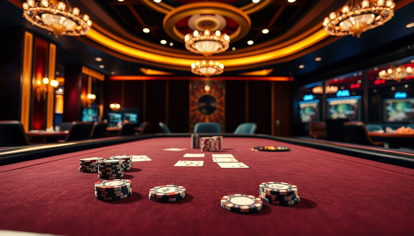 Spiele auf casinospiele.de an einem eleganten Pokertisch mit hohen Einsätzen und lebhaftem Ambiente.