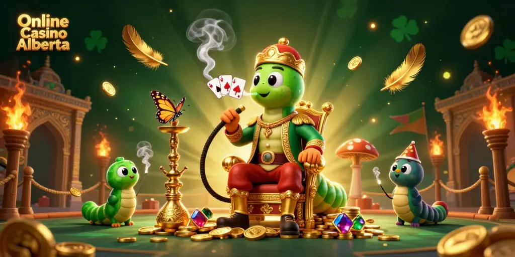 Experience thrilling gameplay at Online Casino Alberta with a vivid 3D illustration of casino elements.