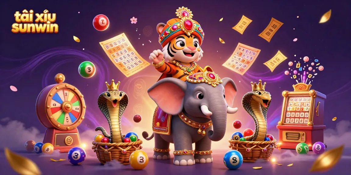 Tài xỉu sunwin action scene with a maharaja tiger, jewel elephant, and cobra amidst dynamic casino elements.