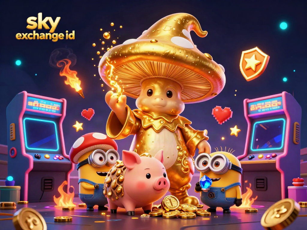 Watch the sky exchange id magic unfold as a wizard and truffle pig uncover treasures in a vibrant casino scene.