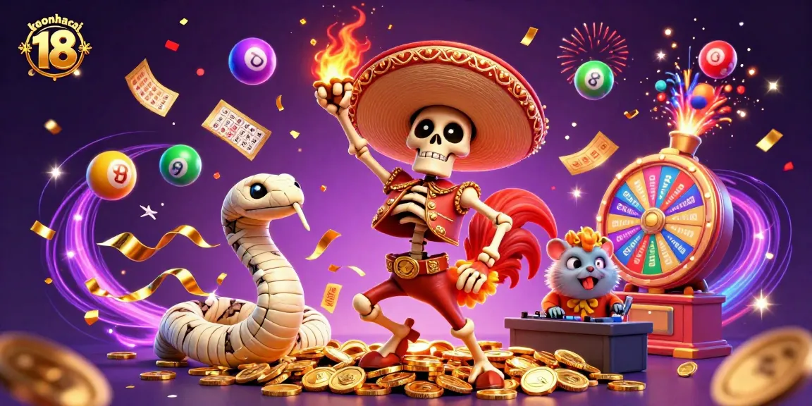 Engage with keonhacai 18 as a vibrant and festive casino scene featuring dynamic gaming elements.
