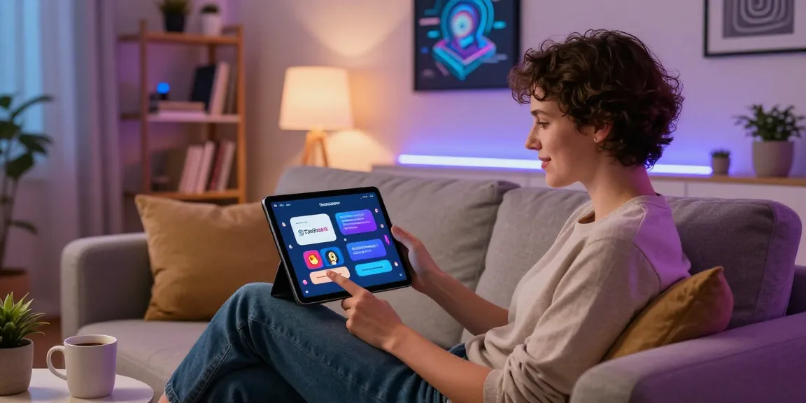 Engaging user interaction with CrushonAI on a tablet in a cozy living space.