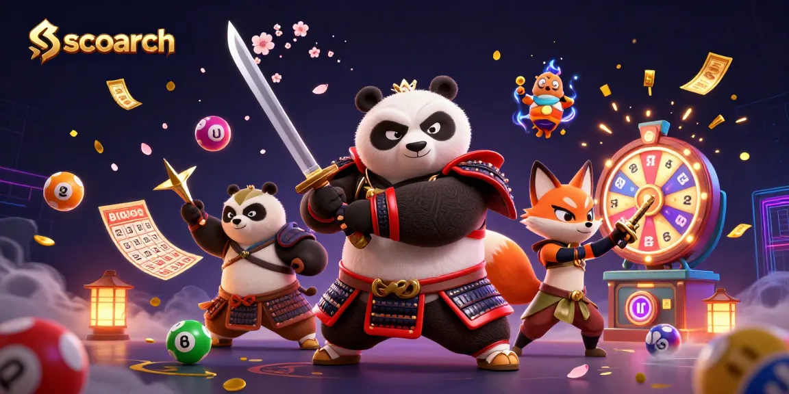 Scoarch highlights thrilling gaming at credit card casinos with a vibrant 3D scene featuring animated characters.