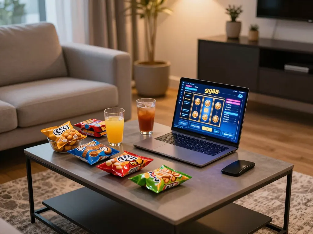 Engaging gameplay on gg88 slot displayed on a modern laptop in a cozy home setting