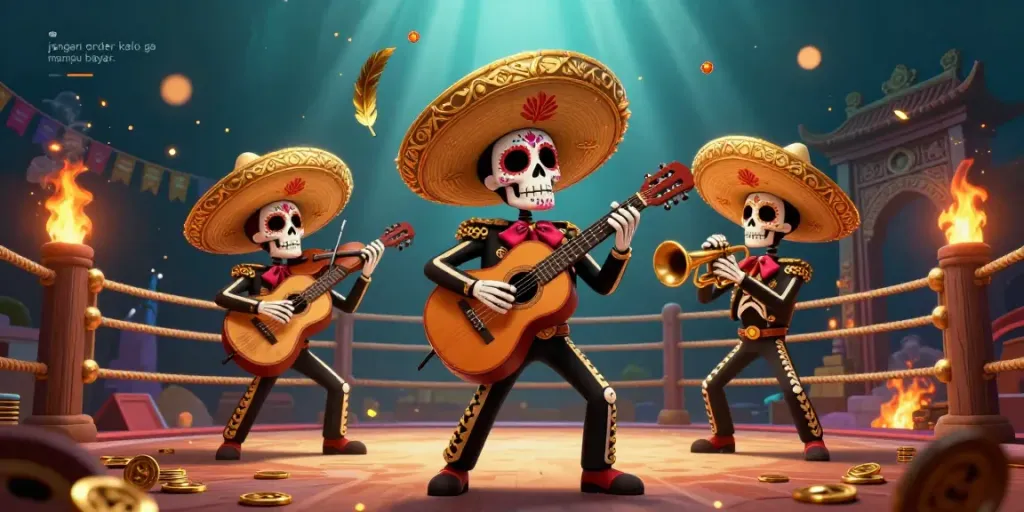Experience vibrant gaming with jangan order kalo ga mampu bayar.. showcasing a lively mariachi band amidst rich casino elements.