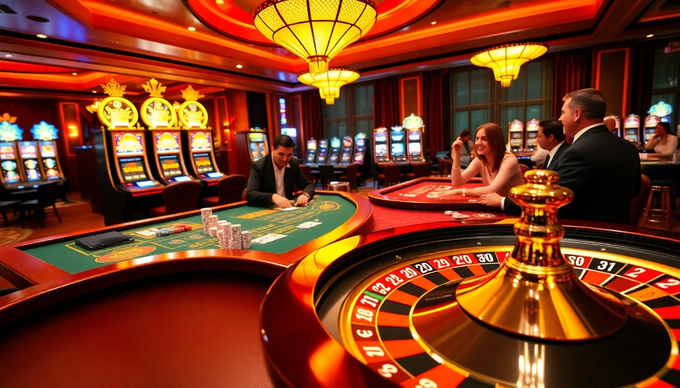 Exciting gameplay at Sunwin casino with vibrant tables and roulette wheels.