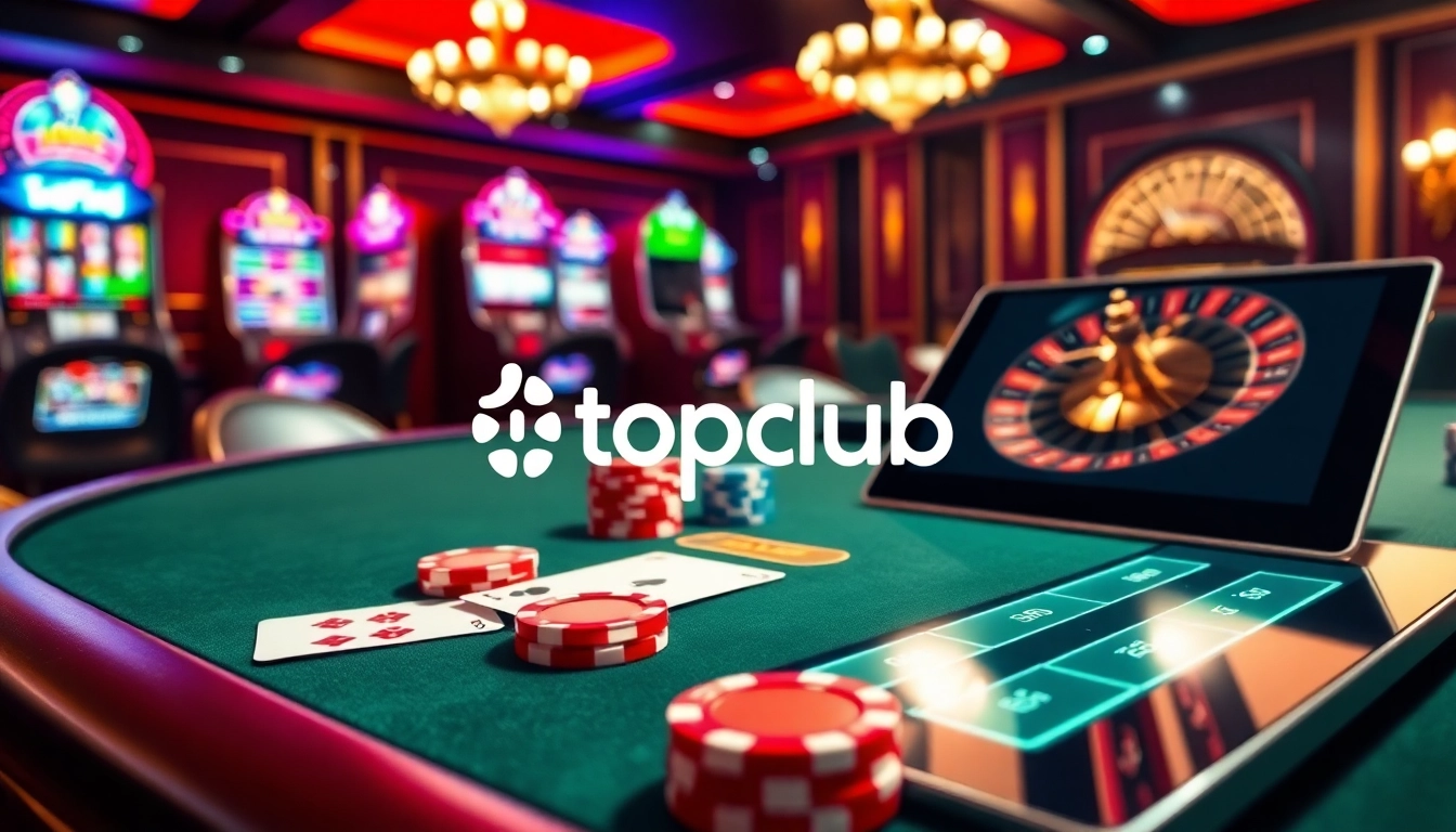 Experience the thrill of topclub with our luxurious casino scene featuring poker tables and slots.