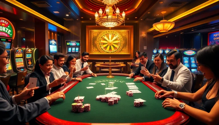 Intense poker action at the casino with OK8386 themed games and vibrant atmosphere.