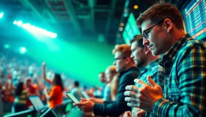 Engaged bettors reviewing Sports Betting odds in a lively sportsbook environment.