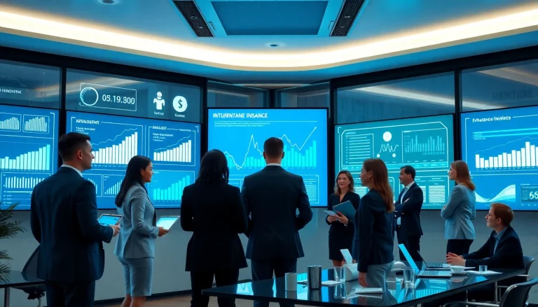 Bureau financier moderne avec écrans numériques affichant assurance et analytique de données représentant 79king en 2025