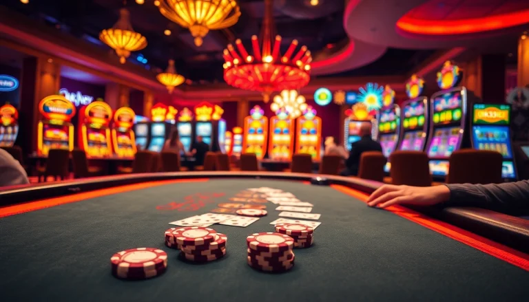 Players enjoying high-stakes poker at an upscale casino, embodying the energy of OK8386 gaming.