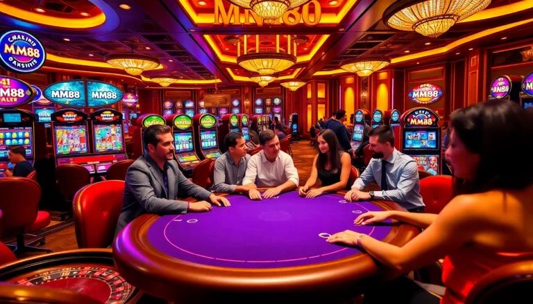 Experience the excitement of MM88 at a luxurious poker table filled with vibrant casino elements.