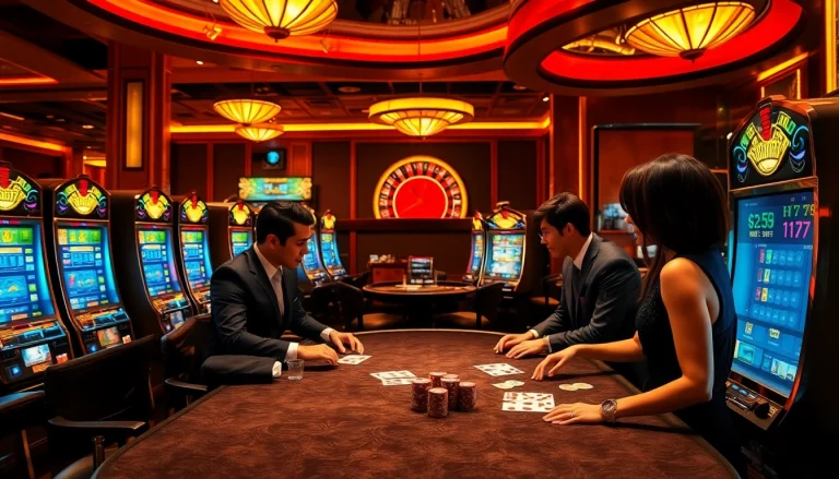 Experience high-stakes thrills at the IH777 poker table, surrounded by exciting casino visuals.