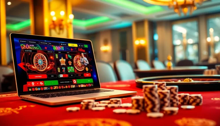 Immerse in the thrilling world of Nhà cái 888VI with vibrant casino visuals and elegant gaming ambiance.