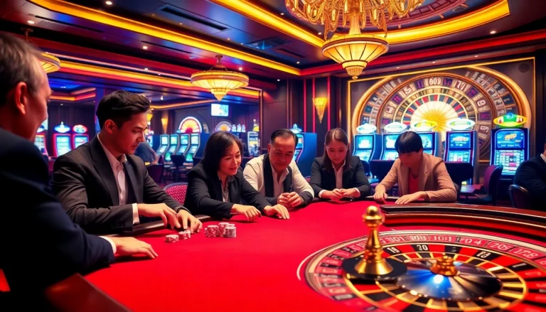 Engage with Nhà Cái MM88 players at a high-stakes poker table in a luxurious casino setting.