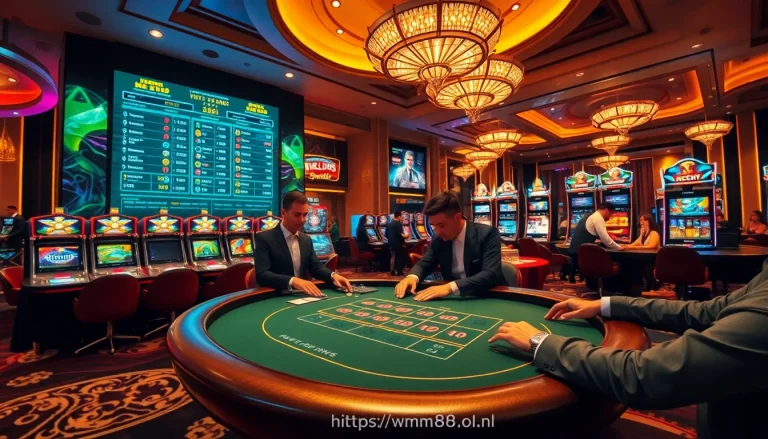 Engage in thrilling gameplay at https://mm88.nl/ showcasing a luxury casino atmosphere with cards, chips, and live dealers.